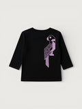 Black Long Sleeve T-shirt with Lavender Parrot print