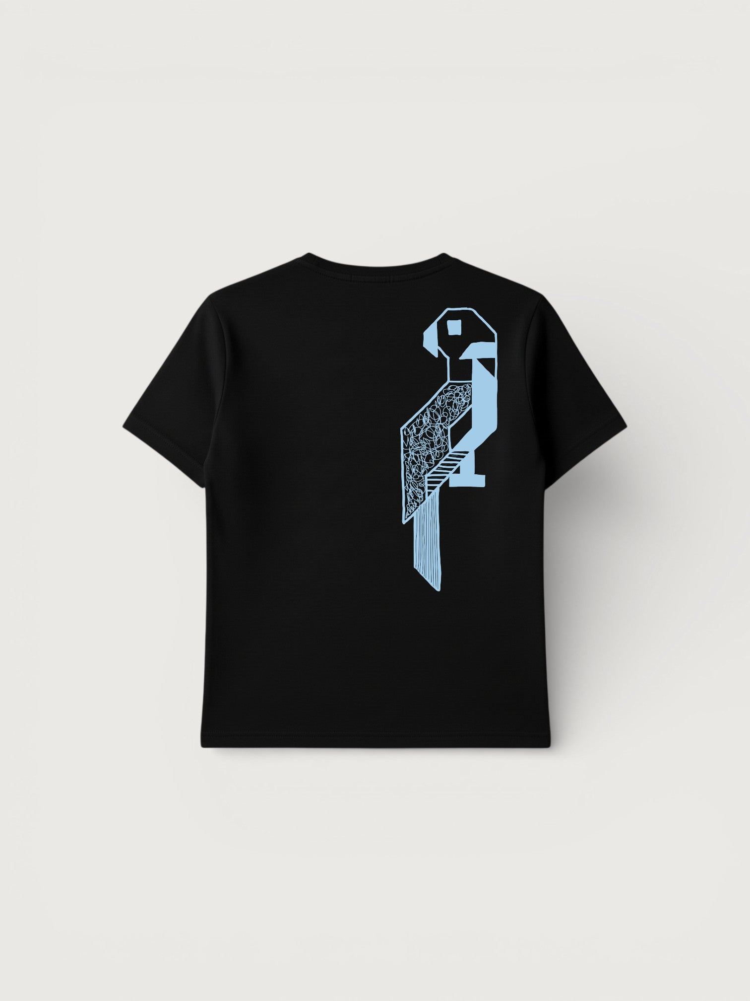 Black T-shirt with Blue Parrot print